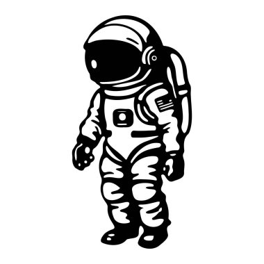 Astronot Siyah ve Beyaz Vektör illüstrasyon EPS 10