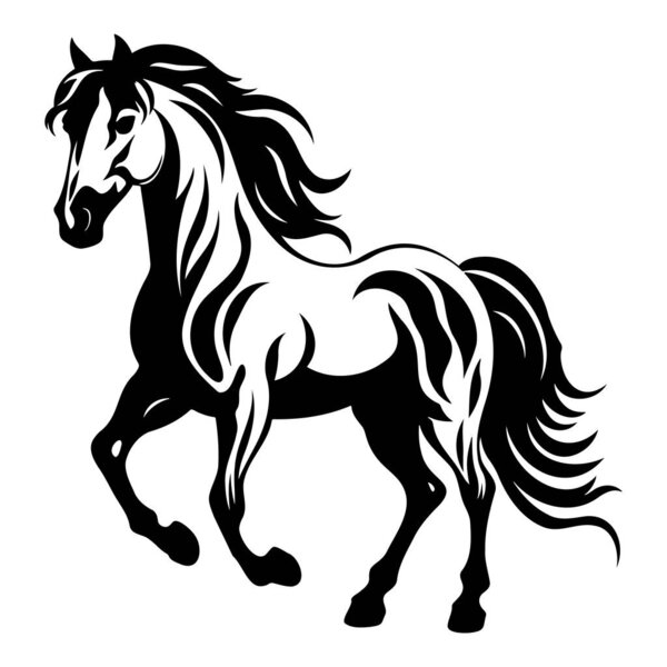 The illustrations and clipart. A black-and-white silhouette of a horse. EPS 10