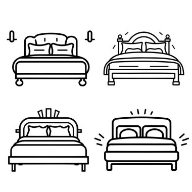 Çift yatak vektör ikonu seti. EPS 10