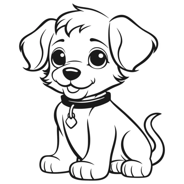Vector Aislado Lindo Cachorro Dibujos Animados Dibujo Contorno Línea Negra — Archivo Imágenes Vectoriales