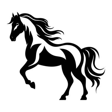 The illustrations and clipart. A black-and-white silhouette of a horse. EPS 10 clipart