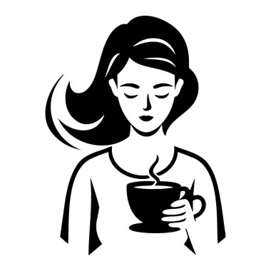 Bir fincan kahve ya da çay içen bir kadın. Pop Sanat Çizimi