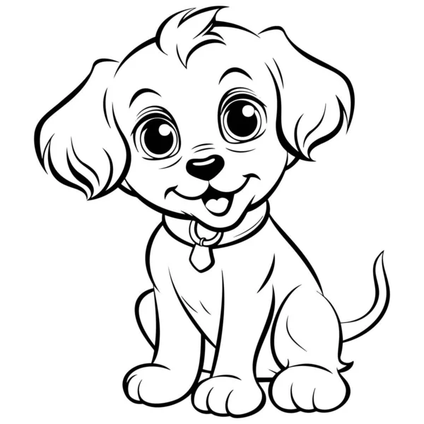 Vector Isolated Cute Cartoon Little Puppy Black Line Outline Drawing — Stock Vector