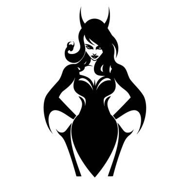 black and white drawing she-devil. EPS 10 clipart