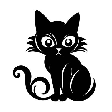 Kedi logosu minimalizmi, siyah şirin kedi, evcil hayvan stoku animasyonu, evcil kedi imajı, kızıl kedi, hayvan vektör silueti. EPS 10
