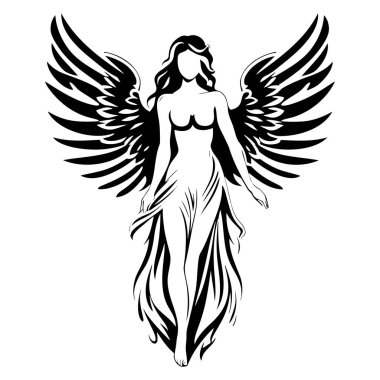 Siyah ve beyaz çizim meleği. EPS 10