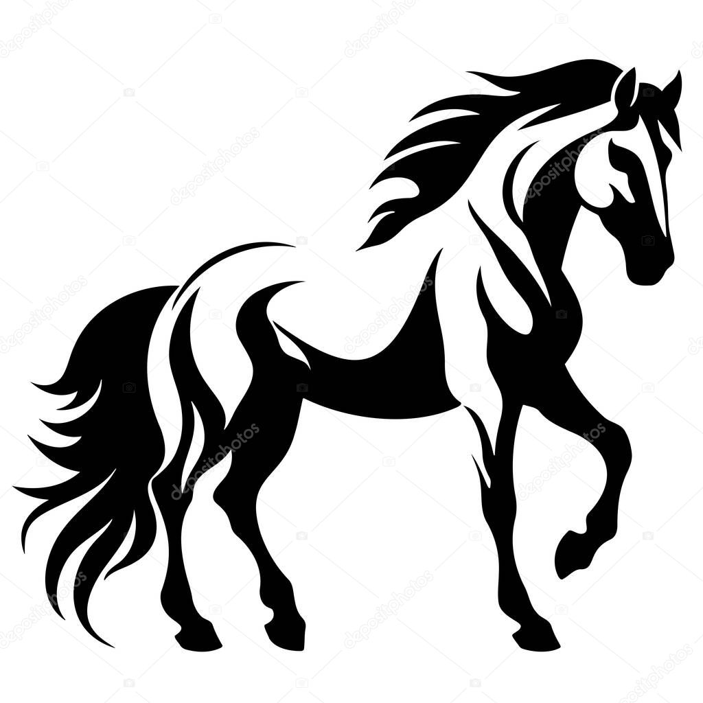 The illustrations and clipart. A black-and-white silhouette of a horse. EPS 10