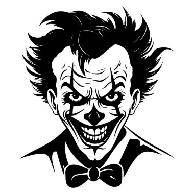 Icon Şeytani palyaço. Siyah ve beyaz. Vektör çizimi. EPS 10