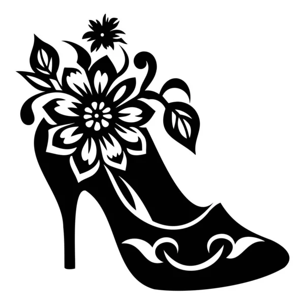 Sapato Flores Ilustração Preto Vermelho Ícone — Vetor de Stock