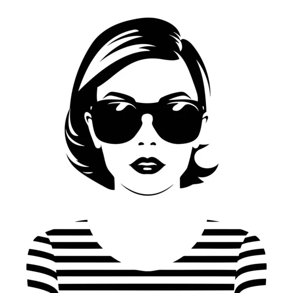 Piękna Kobieta Okularach Czarno Biała Ilustracja Eps — Wektor stockowy