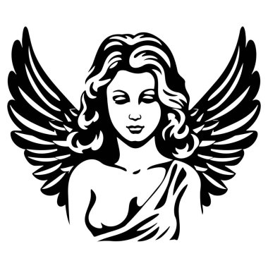 Siyah ve beyaz çizim meleği. EPS 10