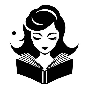 Elinde kahve ve kitap olan bir kızın siyah beyaz çizimi. EPS 10