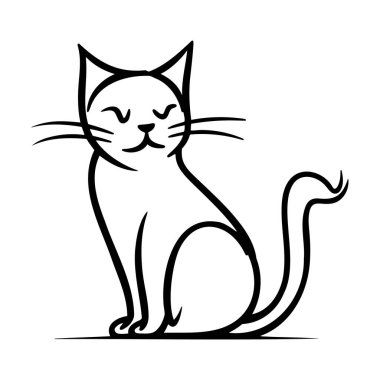 Vektör eli çizilmiş şirin kedi. Beyaz arka grupta izole illüstrasyon.
