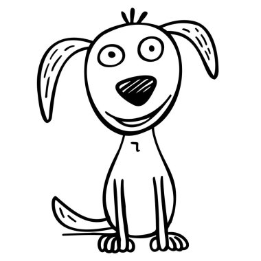 Vektör eli sevimli bir köpek çizmiş. Beyaz arkaplanda izole illüstrasyon.