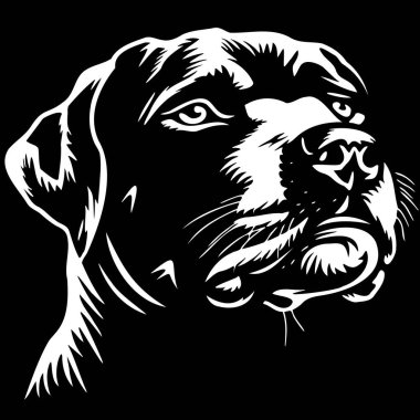 Black and white drawing of a dog.