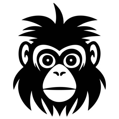 siyah beyaz maymun baş logosu ve simgesi, sanat vektörünü kırpma.