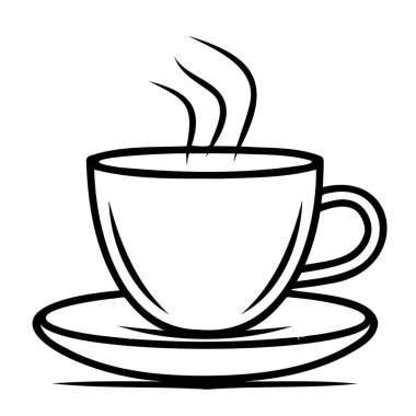 Servis tabağında tek renkli bir kahve fincanı tasviri. Temiz hatları ve minimalist detayları olan parlak bir tasarım sergiliyor.