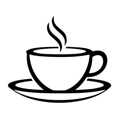 Sıcak kahve fincanının sade siyah beyaz simgesi. Kafe, kahvaltı ve içecek temaları için ideal.