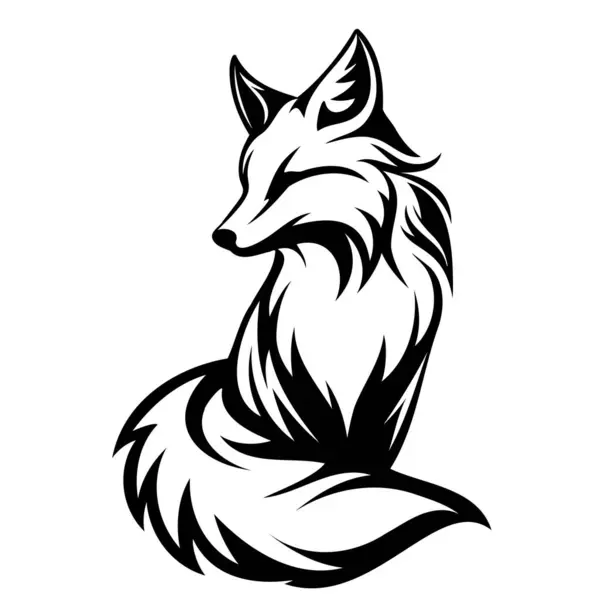 Zarif ve zarif bir tilki silueti. Siyah beyaz tasvir edilmiş. Zarafet ve kurnazlığı temsil ediyor..