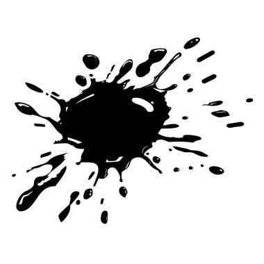 Beyaz arka planda dinamik siyah mürekkep sıçraması, cesur ve sanatsal bir tasarım yaratıyor..