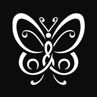 A minimalistic white butterfly design on a black background, perfect for logos, tattoos, or decorative art. clipart