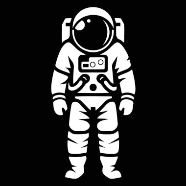 A bold black and white minimalist silhouette of an astronaut in a spacesuit, ideal for space exploration designs and sci-fi themes. clipart