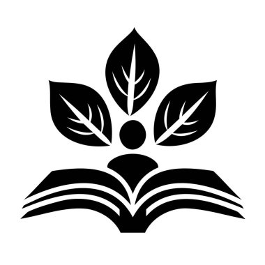 Eğitim ve toplum öğrenimini temsil eden insanlarla dolu bir kitabın siyah beyaz vektör simgesi.