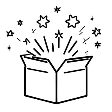 Parlayan havai fişeklerle ve patlayan yıldızlarla dolu bir kutu aç.