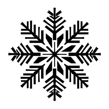 Geometric snowflake design in black and white, symmetrical outline style. clipart