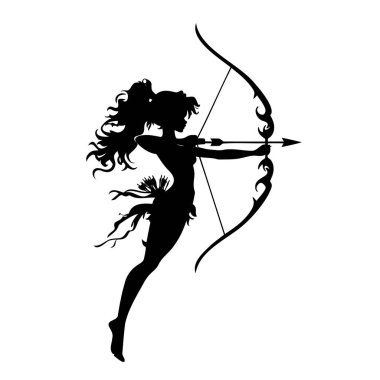 Silhouette of a female archer drawing a bow. clipart