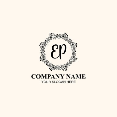EP Butik veya Kişisel Markalar İçin Zarif Çiçek Monogramı Logoları