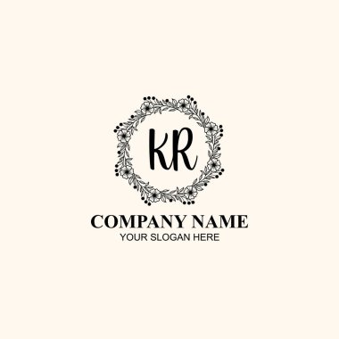 Butik veya Kişisel Markalar için KR Zarif Çiçek Monogramı Logoları
