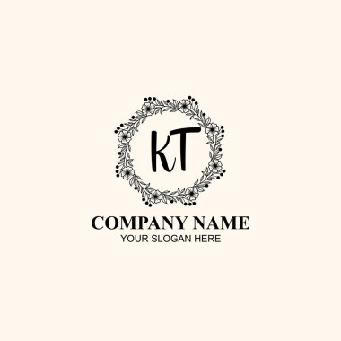 Butik veya Kişisel Markalar için KT Zarif Çiçek Monogramı Logoları