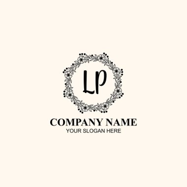 Butik veya Kişisel Markalar için LP Zarif Çiçek Monogramı Logoları