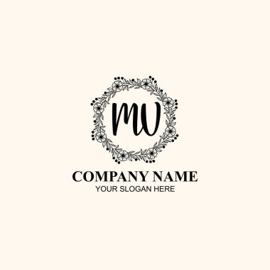 Butik veya Kişisel Markalar için MV Zarif Çiçek Monogramı Logoları