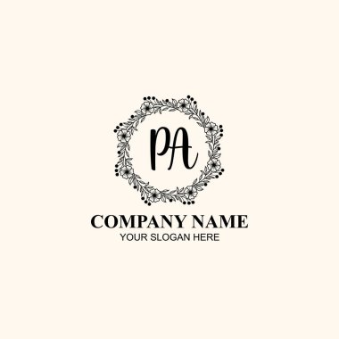 PA Butik veya Kişisel Markalar İçin Zarif Çiçek Monogram Logoları