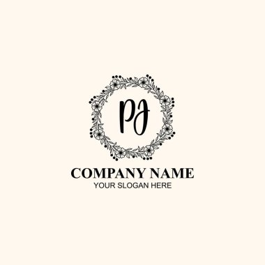 Butik veya Kişisel Markalar için PJ Zarif Çiçek Monogramı Logoları