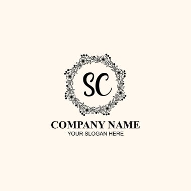 Butik veya Kişisel Markalar İçin SC Zarif Çiçek Monogram Logoları