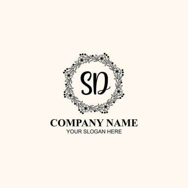 Butik veya Kişisel Markalar İçin SD Zarif Çiçek Monogramı Logoları
