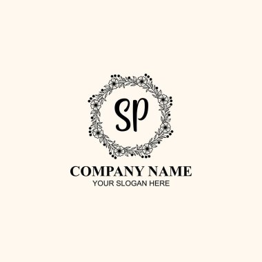 Butik veya Kişisel Markalar için SP Zarif Çiçek Monogramı Logoları
