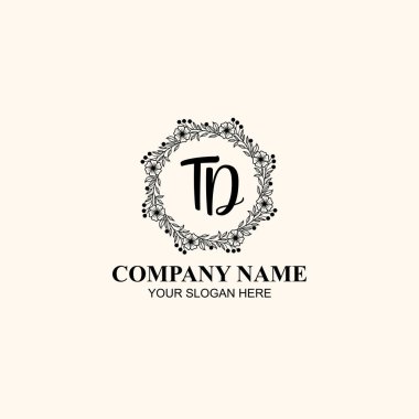 Butik veya Kişisel Markalar için TD Zarif Çiçek Monogramı Logoları