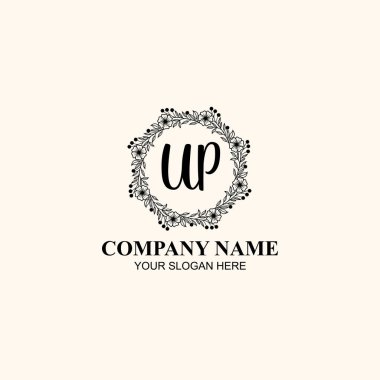 UP Butik veya Kişisel Markalar İçin Zarif Çiçek Monogram Logoları