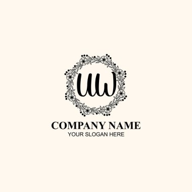Butik veya Kişisel Markalar için UW Zarif Çiçek Monogramı Logoları