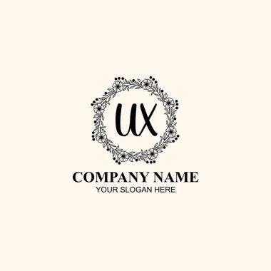 Butik veya Kişisel Markalar için UX Zarif Çiçek Monogramı Logoları