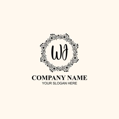 WJ Butik veya Kişisel Markalar İçin Zarif Çiçek Monogramı Logoları