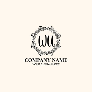Butik veya Kişisel Markalar İçin WU Zarif Çiçek Monogramı Logoları