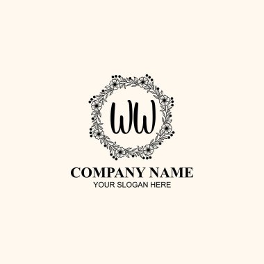 WW Butik ve Kişisel Markalar İçin Zarif Çiçek Monogramı Logoları