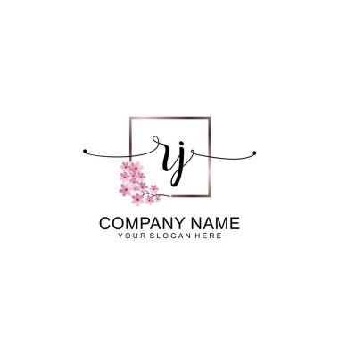 Zarif Çerçeve Elemanlarıyla Kadın El Yazısı RJ Logosu