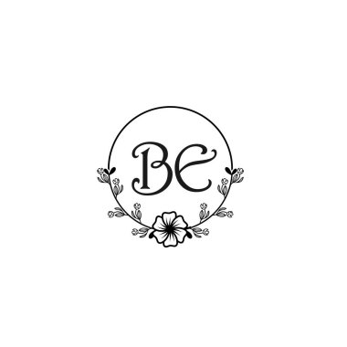 Şık BE Çiçek Monogramı Düğün, Güzellik Markası Logosu