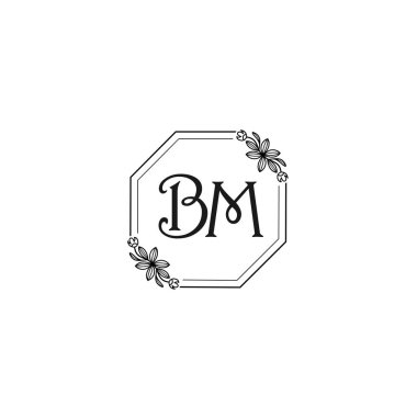 Klasik Çiçek Monogramı BM ve Zarif Çerçeve Tasarımı